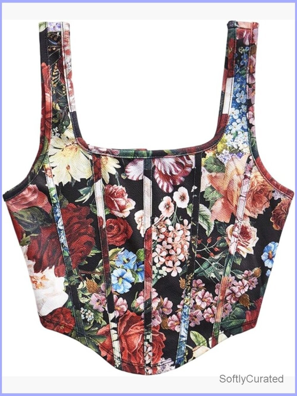 Plus Size Floral Corset Tank Top Square Neck Sleeveless Asymmetrical Boho